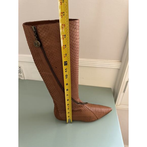 Dani Black Textured Snakeskin Python Zipper Brown Leather Tall Boots Sz 7.5 M - Picture 10 of 11